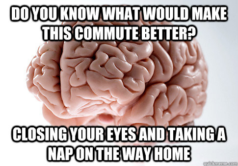 Do you know what would make this commute better? Closing your eyes and taking a nap on the way home  Scumbag Brain