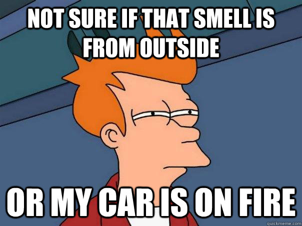 Not sure if that smell is from outside Or my car is on fire  Futurama Fry