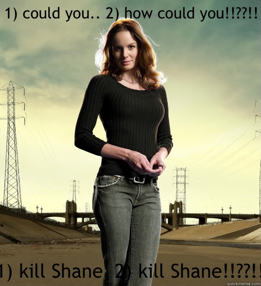 1) could you.. 2) how could you!!??!! 1) kill Shane  2) kill Shane!!??!!  Lori Grimes