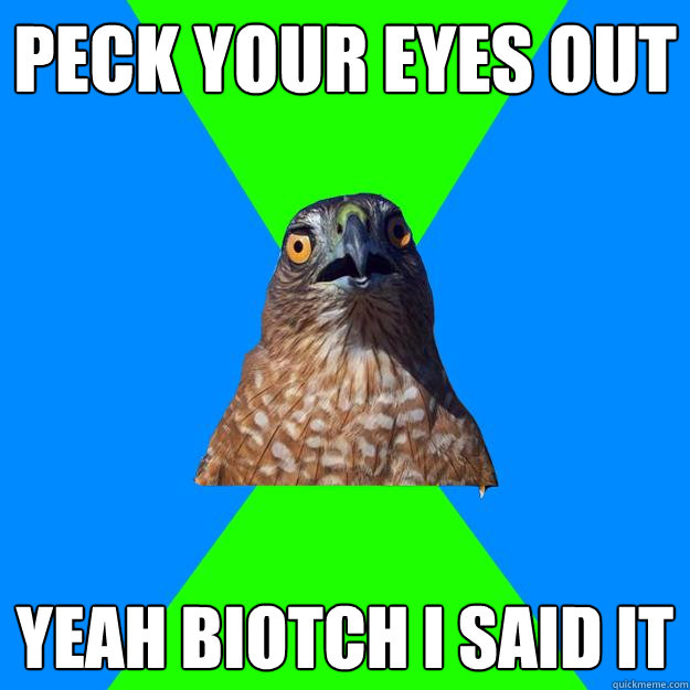 peck your eyes out Yeah biotch i said it  Hawkward