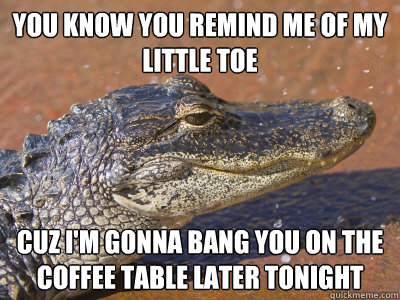 You know you remind me of my little toe cuz i'm gonna bang you on the coffee table later tonight  Sleazy Alligator