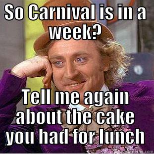 Carnival Dieting - SO CARNIVAL IS IN A WEEK? TELL ME AGAIN ABOUT THE CAKE YOU HAD FOR LUNCH Condescending Wonka