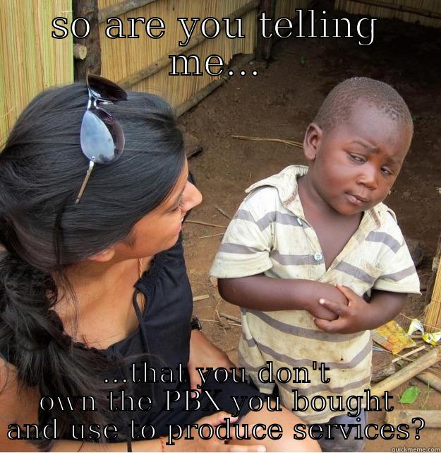 SO ARE YOU TELLING ME... ...THAT YOU DON'T OWN THE PBX YOU BOUGHT AND USE TO PRODUCE SERVICES? Skeptical Third World Kid