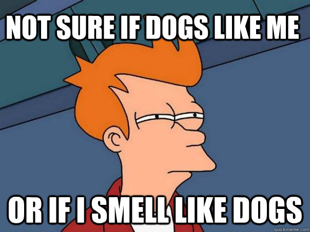 Not sure if dogs like me Or if I smell like dogs - Not sure if dogs like me Or if I smell like dogs  Futurama Fry