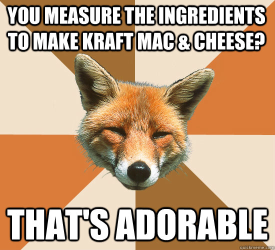 You measure the ingredients to make Kraft Mac & Cheese? That's adorable  Condescending Fox