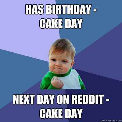 Has Birthday - 
Cake Day Next Day on reddit - Cake Day - Has Birthday - 
Cake Day Next Day on reddit - Cake Day  Success Kid