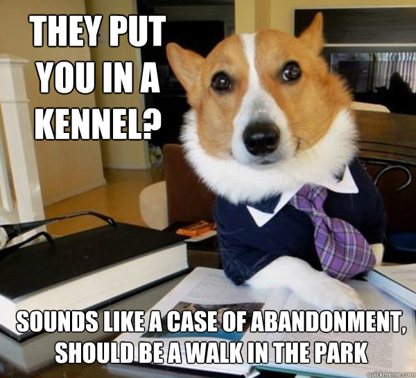 They put you in a kennel? Sounds like a case of abandonment, should be a walk in the park  Lawyer Dog