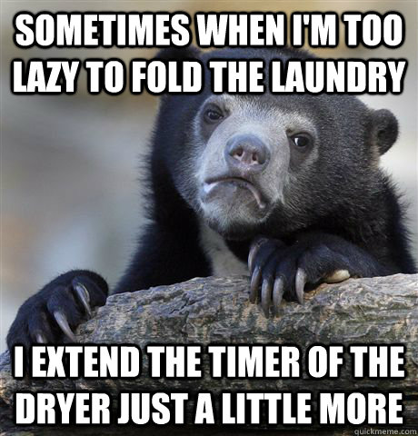 Sometimes when I'm too lazy to fold the laundry I extend the timer of the dryer just a little more  Confession Bear