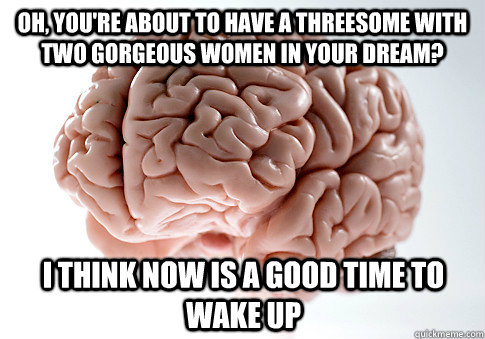 Oh, you're about to have a threesome with two gorgeous women in your dream? I think now is a good time to wake up  Scumbag Brain