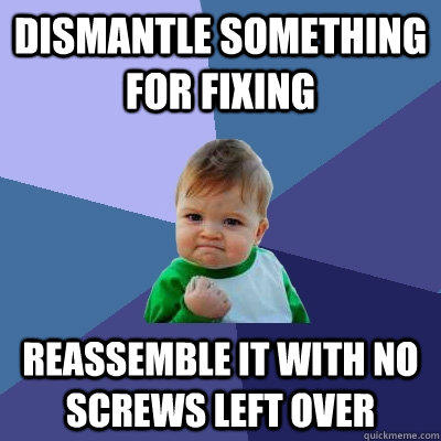 dismantle something for fixing reassemble it with no screws left over  
