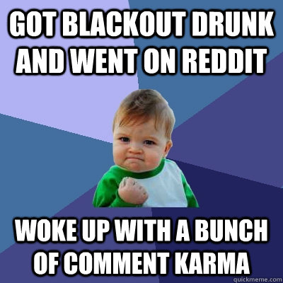 Got blackout drunk and went on reddit woke up with a bunch of comment karma  Success Kid