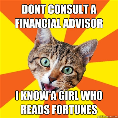 dont consult a financial advisor i know a girl who reads fortunes  Bad Advice Cat