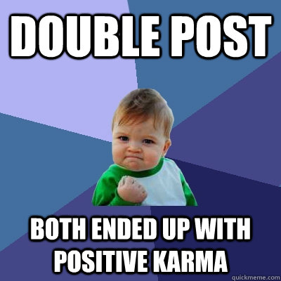 double post both ended up with positive karma  Success Kid