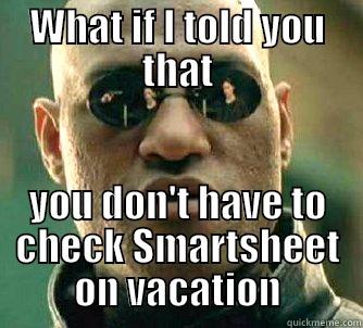 Smartsheet what if - WHAT IF I TOLD YOU THAT YOU DON'T HAVE TO CHECK SMARTSHEET ON VACATION Matrix Morpheus