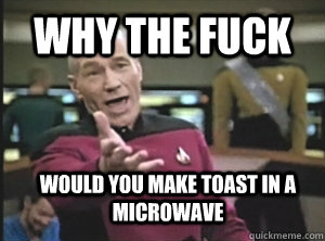 Why the fuck Would you make toast in a microwave  Annoyed Picard