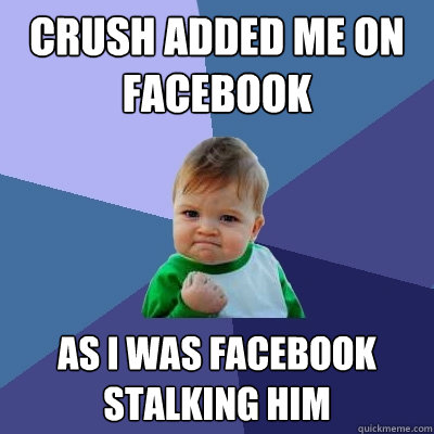 crush added me on facebook as i was facebook stalking him  Success Kid