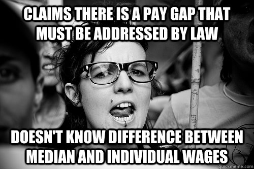 Claims there is a pay gap that must be addressed by law doesn't know difference between median and individual wages - Claims there is a pay gap that must be addressed by law doesn't know difference between median and individual wages  Hypocrite Feminist