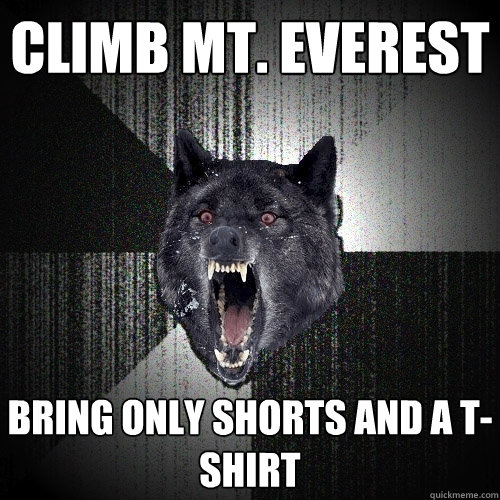 Climb Mt. Everest Bring only shorts and a t-shirt  Insanity Wolf