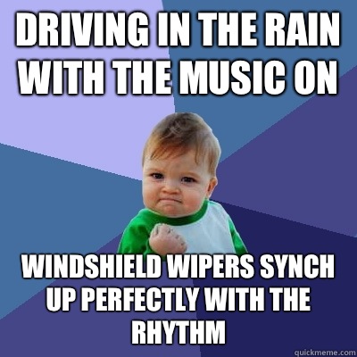 Driving in the rain with the music on Windshield wipers synch up perfectly with the rhythm   Success Kid