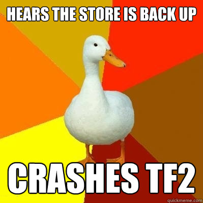 Hears the store is back up crashes tf2  Tech Impaired Duck