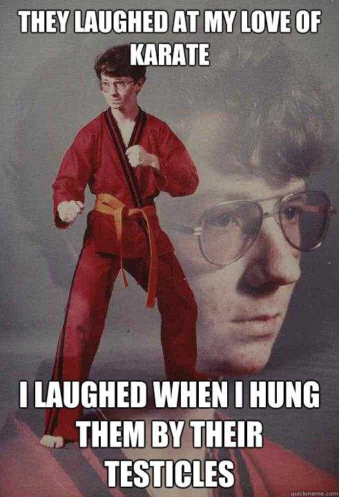 they laughed at my love of karate I LAUGHED WHEN I HUNG THEM BY THEIR TESTICLES - they laughed at my love of karate I LAUGHED WHEN I HUNG THEM BY THEIR TESTICLES  Karate Kyle