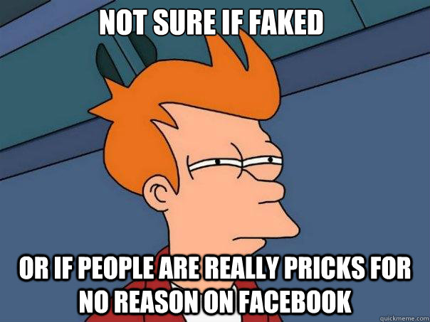 Not sure if faked Or if people are really pricks for no reason on facebook - Not sure if faked Or if people are really pricks for no reason on facebook  Futurama Fry