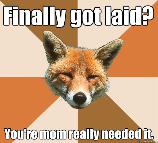 Finally got laid?
 You're mom really needed it.  Condescending Fox