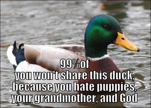  99%OF YOU WON'T SHARE THIS DUCK, BECAUSE YOU HATE PUPPIES, YOUR GRANDMOTHER, AND GOD Actual Advice Mallard