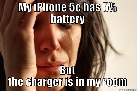 MY IPHONE 5C HAS 5% BATTERY BUT THE CHARGER IS IN MY ROOM First World Problems