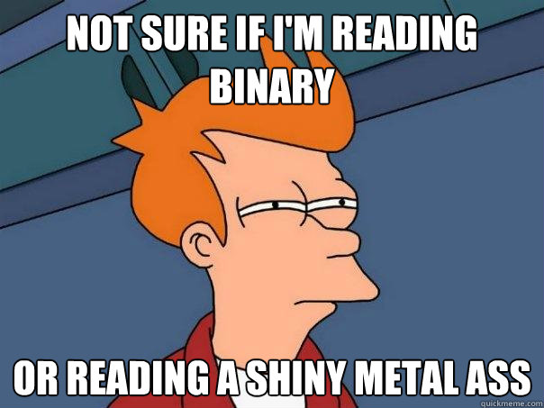 Not sure if i'm reading binary or reading a shiny metal ass - Not sure if i'm reading binary or reading a shiny metal ass  Futurama Fry