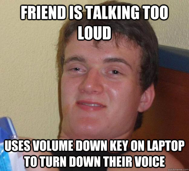 Friend is talking too loud uses volume down key on laptop to turn down their voice  10 Guy