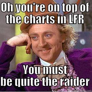 OH YOU'RE ON TOP OF THE CHARTS IN LFR YOU MUST BE QUITE THE RAIDER Condescending Wonka