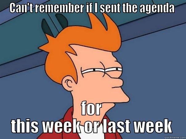 CAN'T REMEMBER IF I SENT THE AGENDA FOR THIS WEEK OR LAST WEEK Futurama Fry