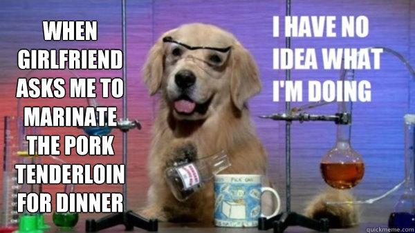 When Girlfriend asks me to marinate 
the pork tenderloin for dinner   science dog