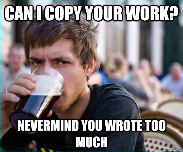 Can I copy your work? Nevermind you wrote too much - Can I copy your work? Nevermind you wrote too much  Lazy College Senior