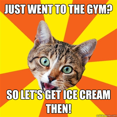 Just went to the gym? So let's get ice cream then!  Bad Advice Cat