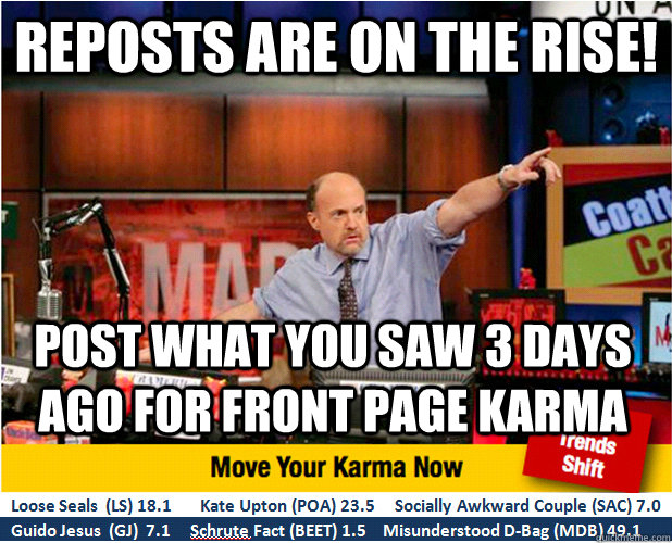 Reposts are on the Rise! Post what you saw 3 days ago for front page karma  Jim Kramer with updated ticker