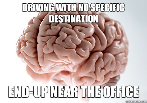 Driving with no specific destination  End-up near the office   Scumbag Brain