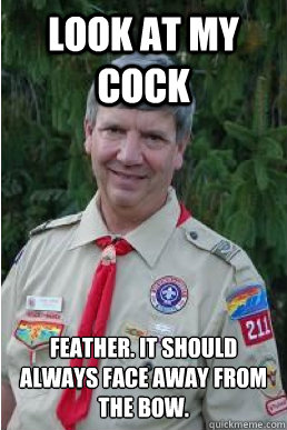 look at my cock feather. it should always face away from the bow.  Harmless Scout Leader