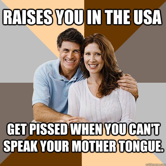 Raises you in the usa  Get pissed when you can't speak your mother tongue.  Scumbag Parents