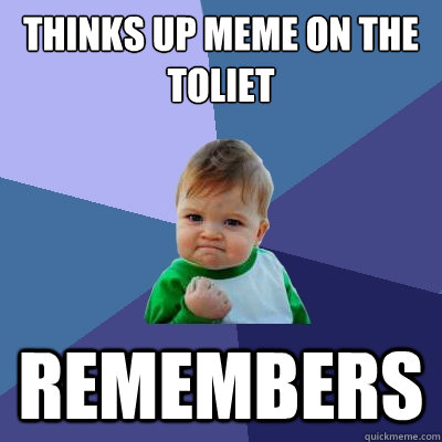 Thinks up meme on the toliet remembers  Success Kid