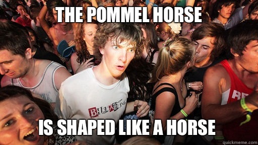 The pommel horse Is shaped like a horse  Sudden Clarity Clarence