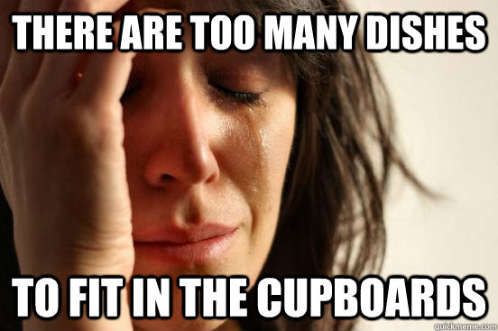 there are too many dishes to fit in the cupboards  First World Problems