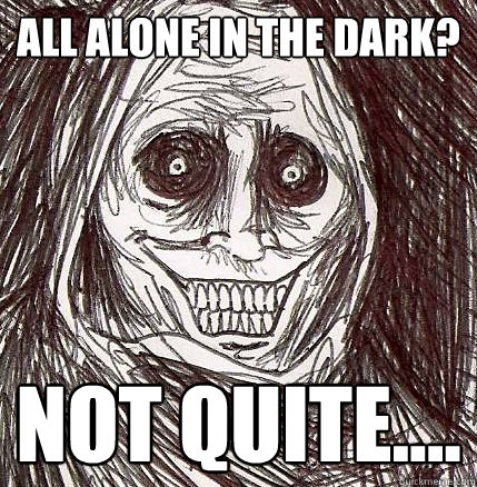 All alone in the dark? Not quite....  Horrifying Houseguest