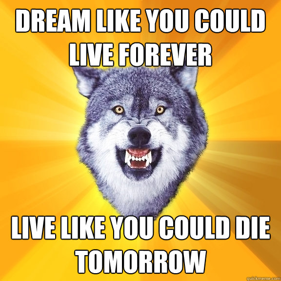 dream like you could live forever live like you could die tomorrow  Courage Wolf