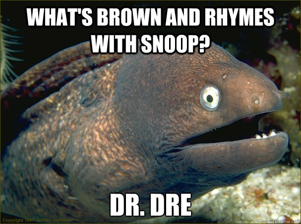 what's brown and rhymes with snoop?  dr. dre  Bad Joke Eel