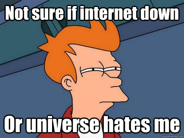 Not sure if internet down Or universe hates me  Futurama Fry