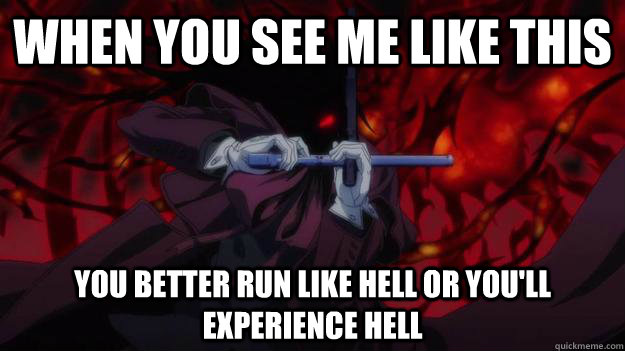 when you see me like this you better run like hell or you'll experience hell  alucard meme