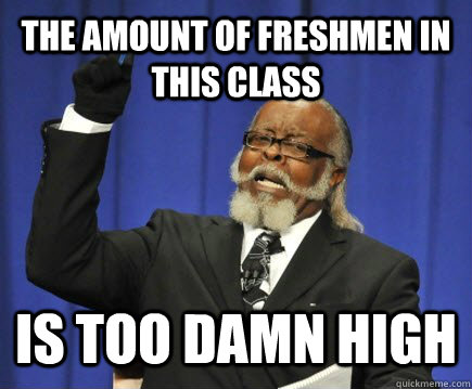 The amount of freshmen in this class is too damn high  Too Damn High