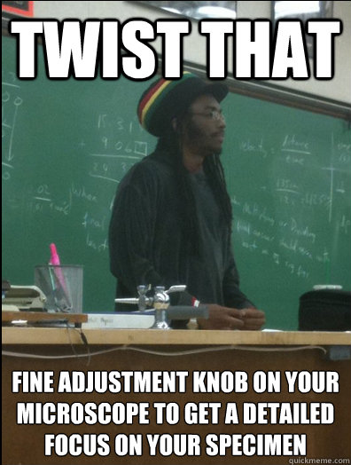 Twist that fine adjustment knob on your microscope to get a detailed focus on your specimen   Rasta Science Teacher